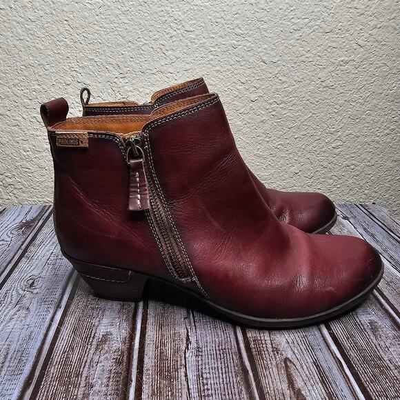 Pikolinos Malaga leather ankle booties cherry double zip Women's size 41 (10) - Picture 2 of 8
